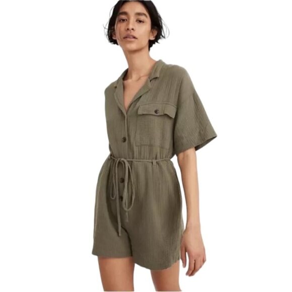 Madewell Green Lightspun Belted Safari Romper NWOT - Picture 3 of 8